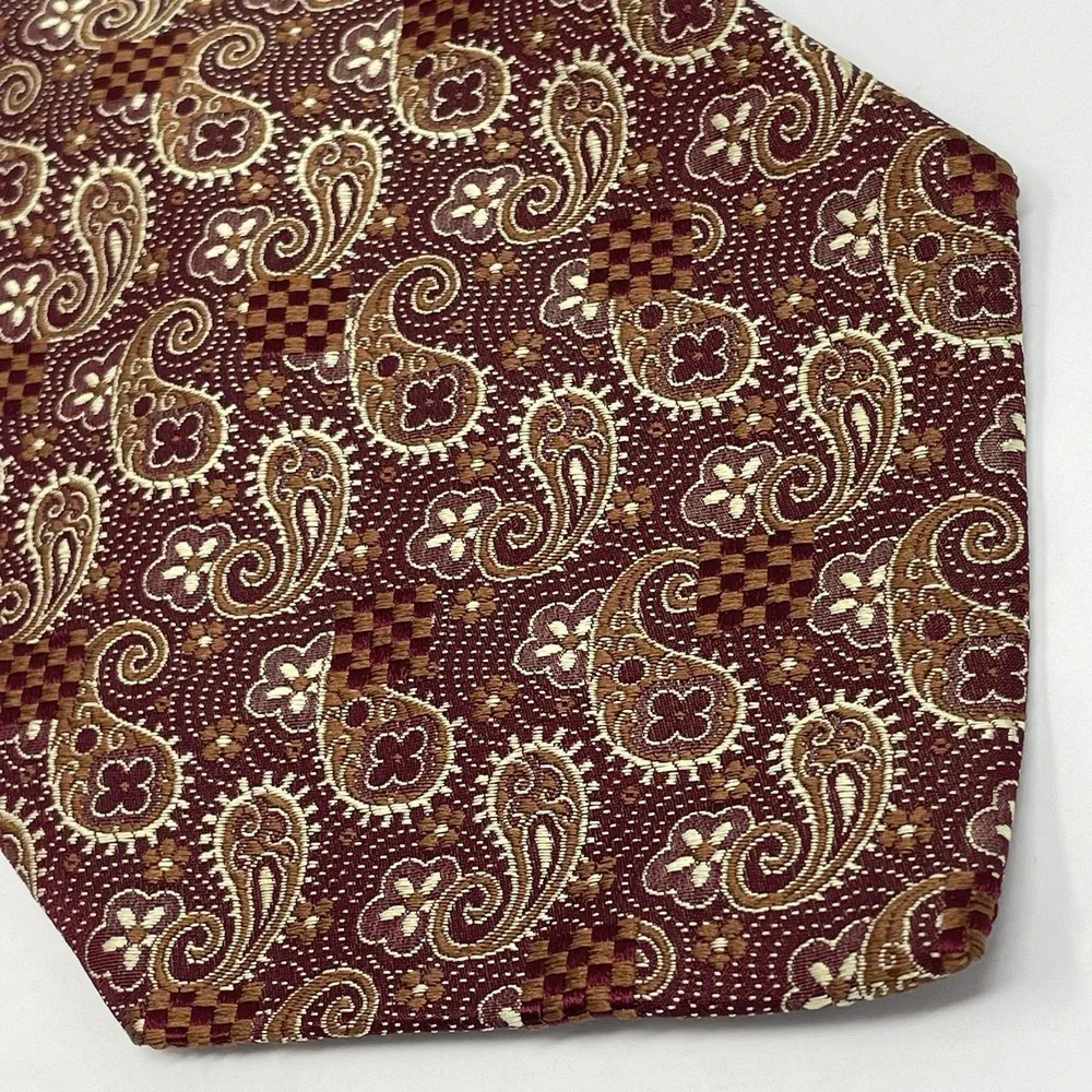 Paul Fredrick Tie Handmade Italian Silk USA‎ Red Cream 4x56